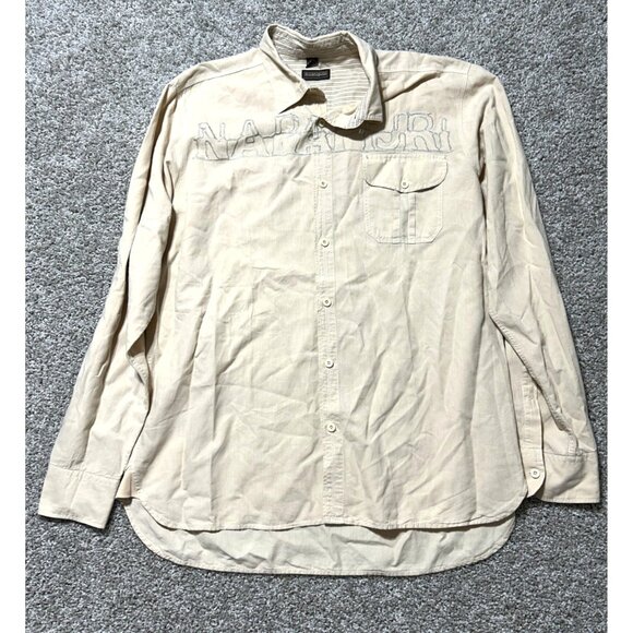 Napapijri Mens XXL Beige Long Sleeve Button-Up Shirt W/ Embroidered Logo - Picture 9 of 9